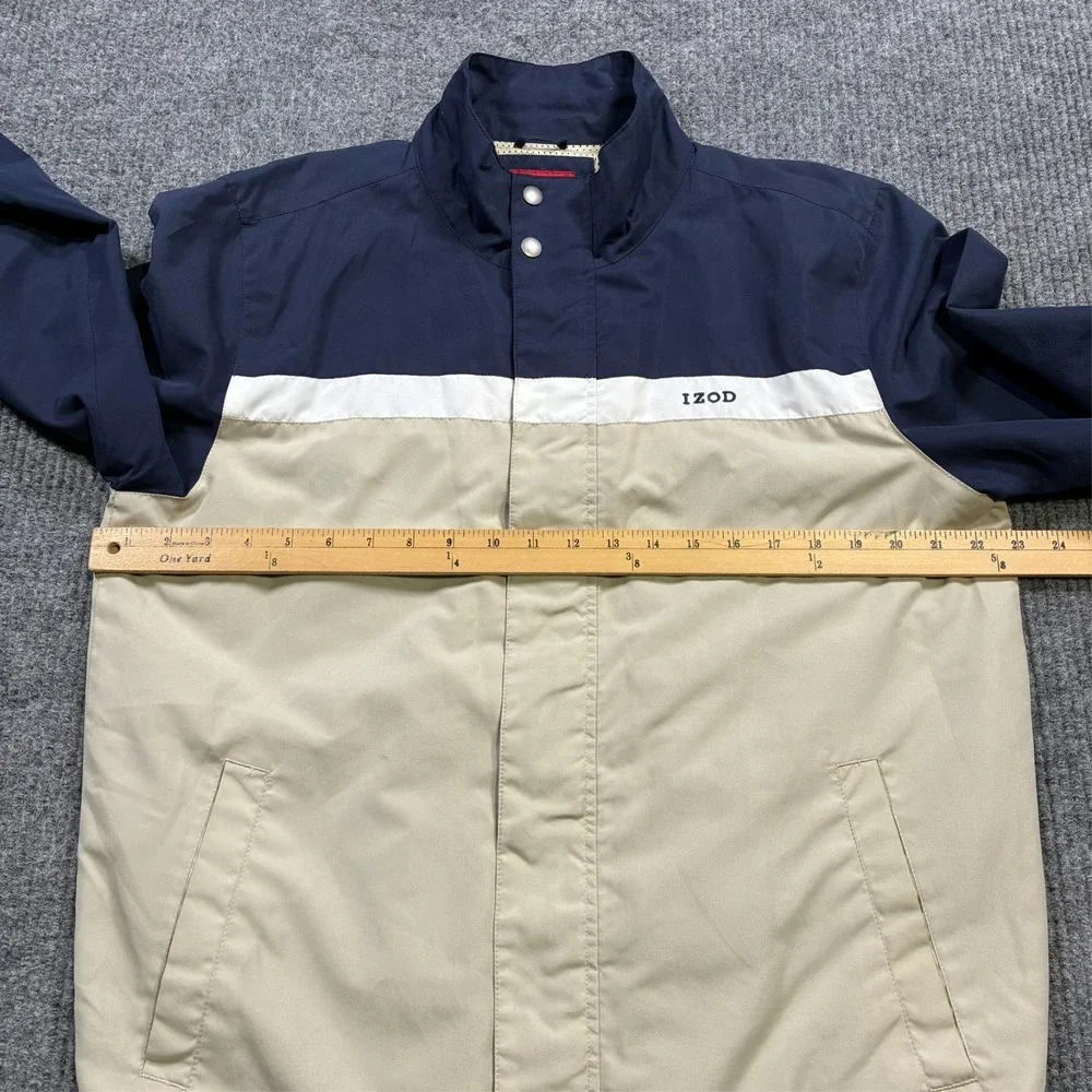 IZOD Mens Zip Front Jacket Size M Navy‎ Khaki Colorblock Mesh Lined Casual